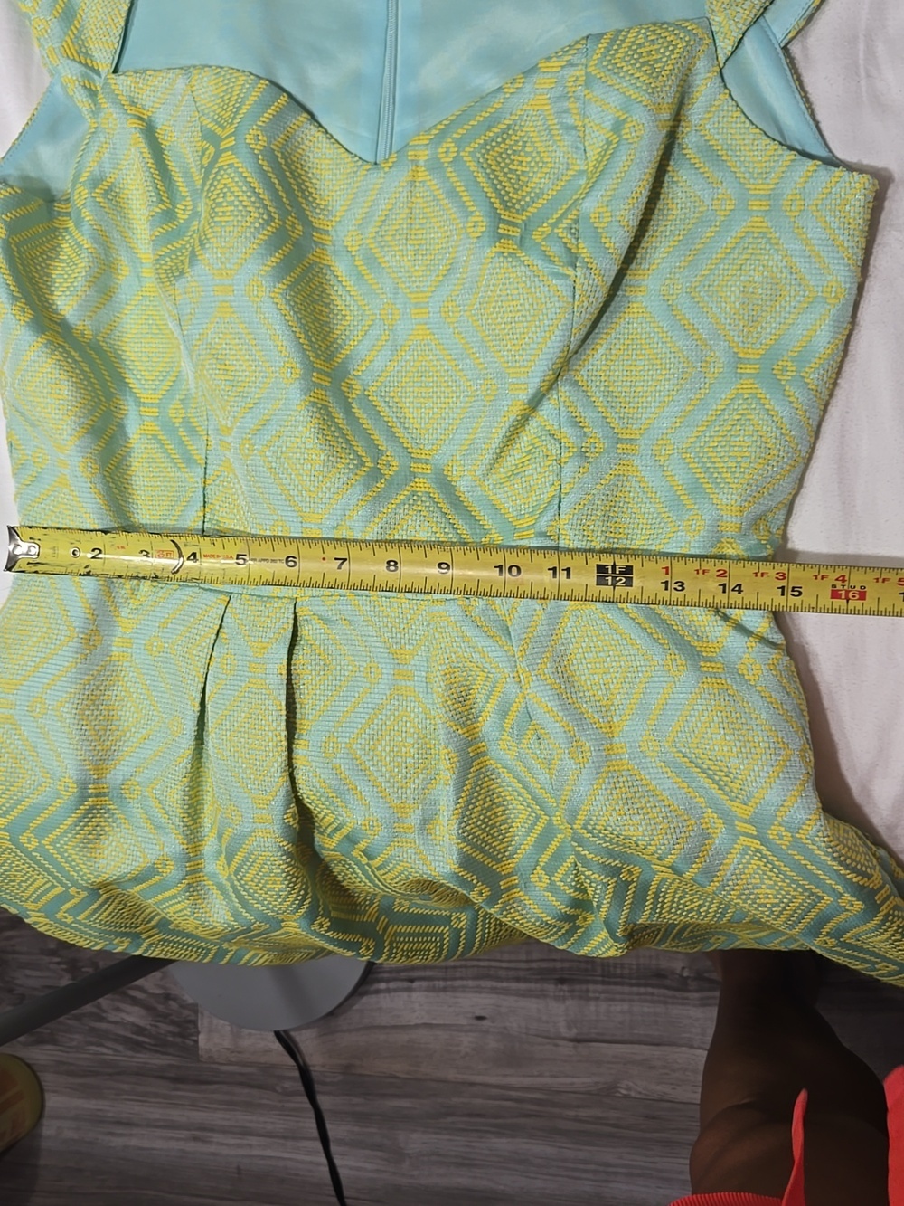 Annabella Fit And Flare Dress Sz Large Green/blue - Picture 8 of 9